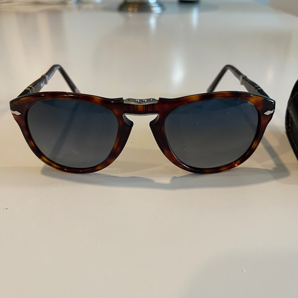 Persol 714 Folding Glasses, Havana/Crystal Blue Polarized